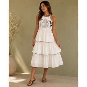 Kopal Anthropology Izzy Embroidered Tiered dress M,  Halter top Boho Cottagecore